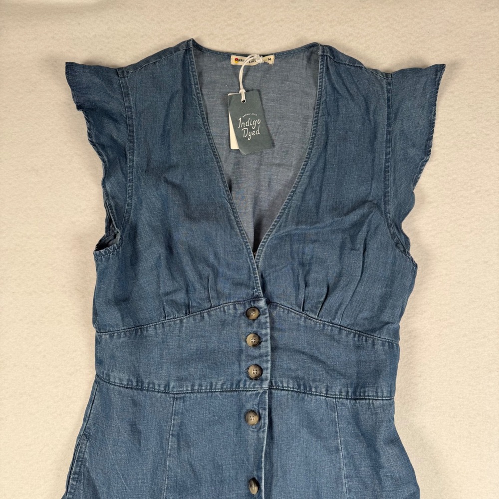 Marine Layer Camila Midi Dress Womens Medium Blue Indigo Linen New - Picture 3 of 12